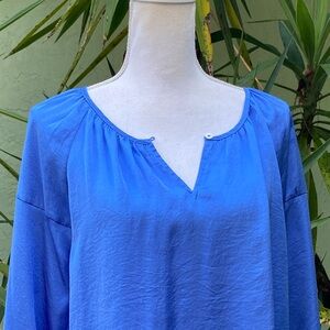 Vince Royal Blue Satin Keyhole Blouse